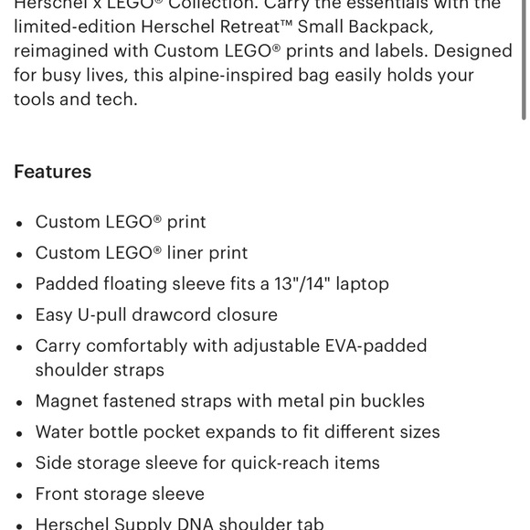 Herschel x LEGO Limited Edition 17L small backpack - Picture 2 of 4